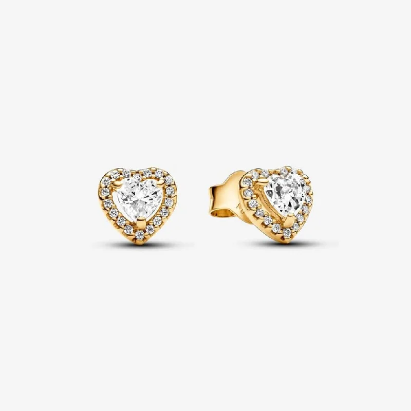 Ladies Wanderlust Earrings -PANDORA : Sparkling Elevated Heart Stud Earrings - Gold