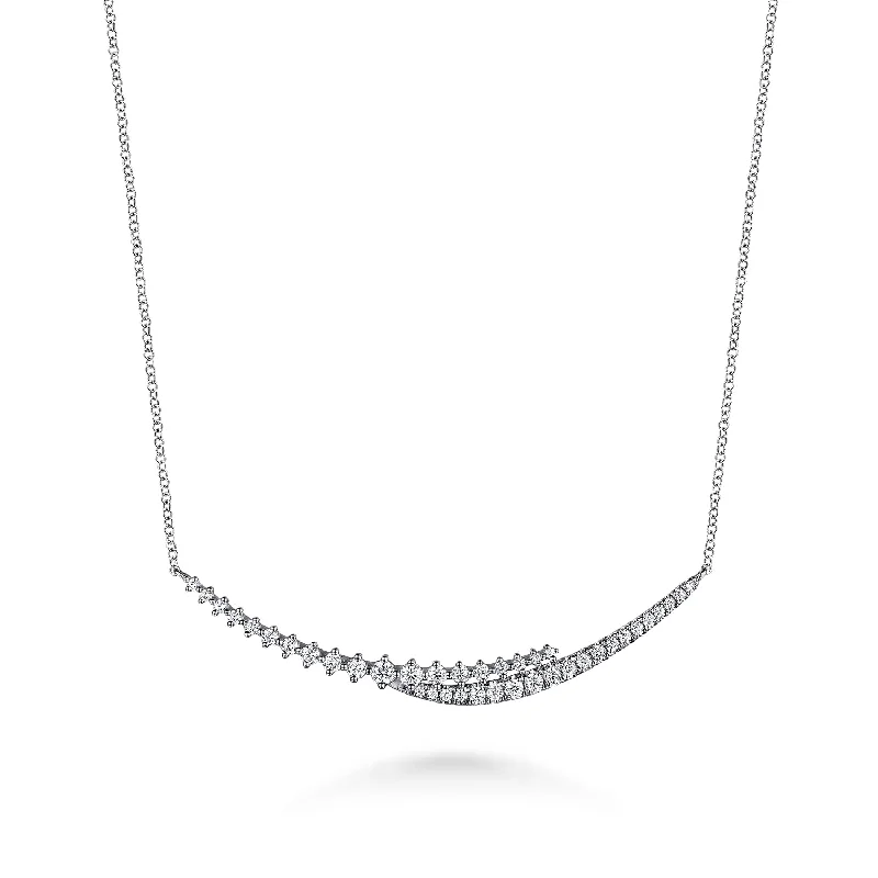 Ladies Necklaces with Plum Axinite-Graduating Diamond Bar Necklace in White Gold by Gabriel & Co.