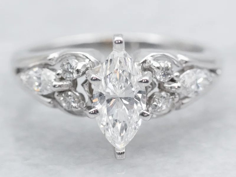 Ladies Bold Engagement Rings -White Gold Diamond Engagement Ring with Diamond Accents