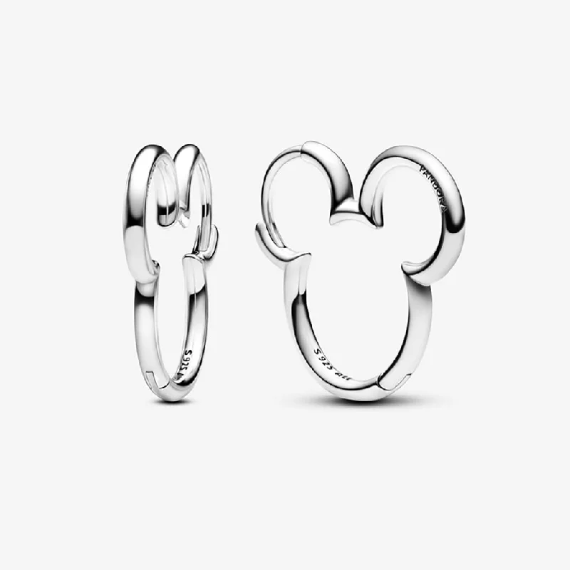 Ladies Custom Engraved Earrings -PANDORA : Disney Mickey Mouse Silhouette Hoop Earrings