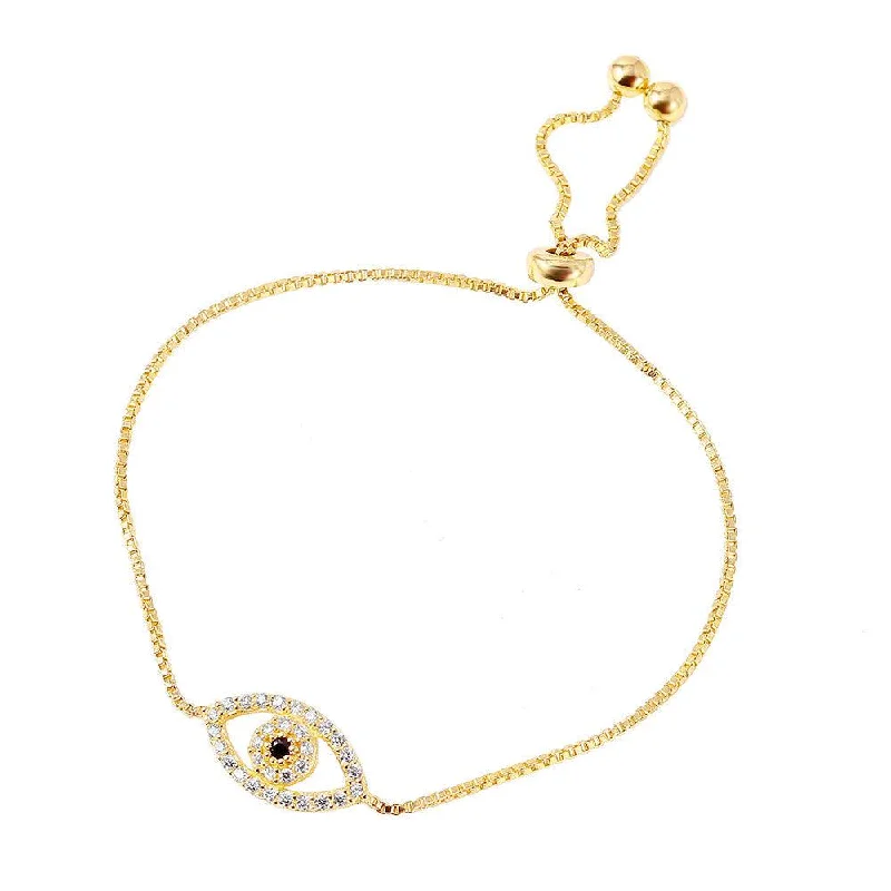 Ladies Bracelets with Yellow Sanidine-Silver 925 Gold Plated CZ Evil Eye Tassel Bracelet - STB00522GP