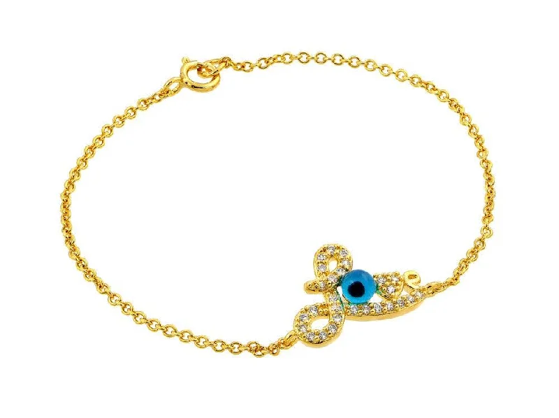 Ladies Bracelets with White Thaumasite-Silver 925 Gold Plated Evil Eye Love CZ Bracelet - BGB00169GP