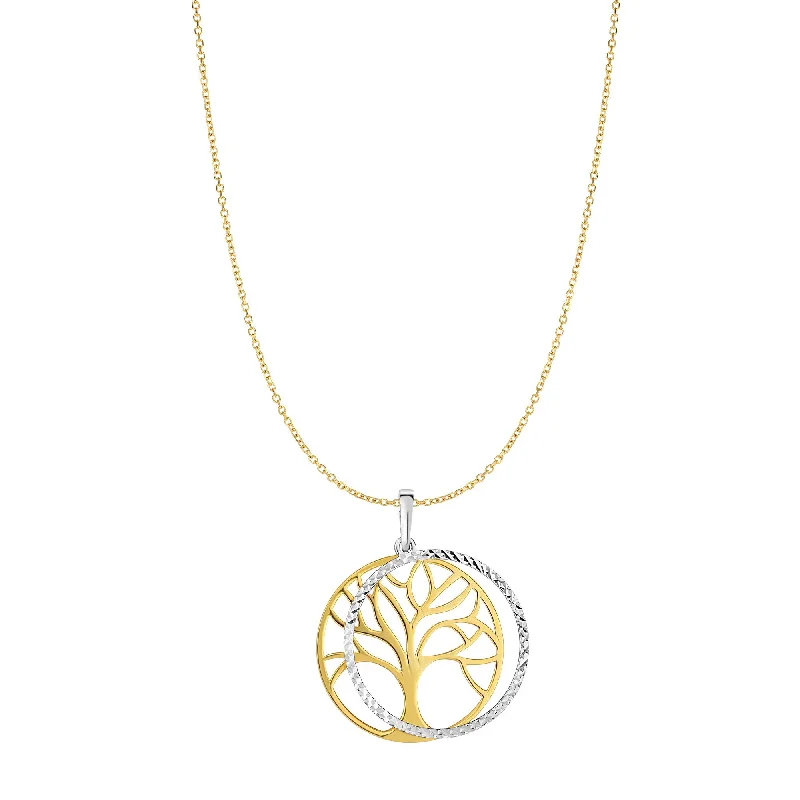 Ladies Necklaces with Aqua Hemimorphite-14K Two-tone Gold Double Disc Tree of Life Necklace