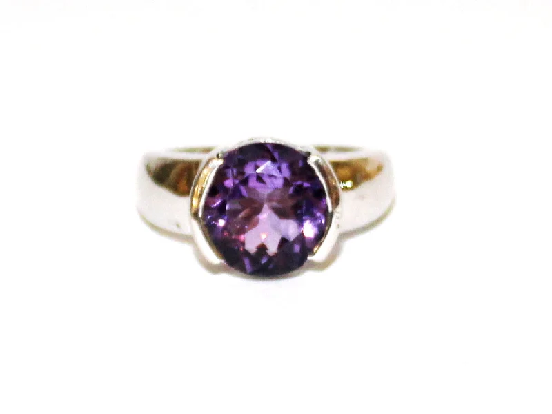 Ladies Valentine’s Charm Rings -Amethyst Semi Channel Silver Ring