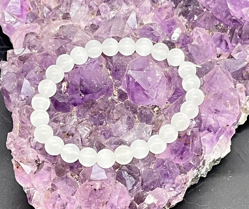 Ladies Bracelets for Chef Glow-Selenite 8 mm Stretchy Bracelet