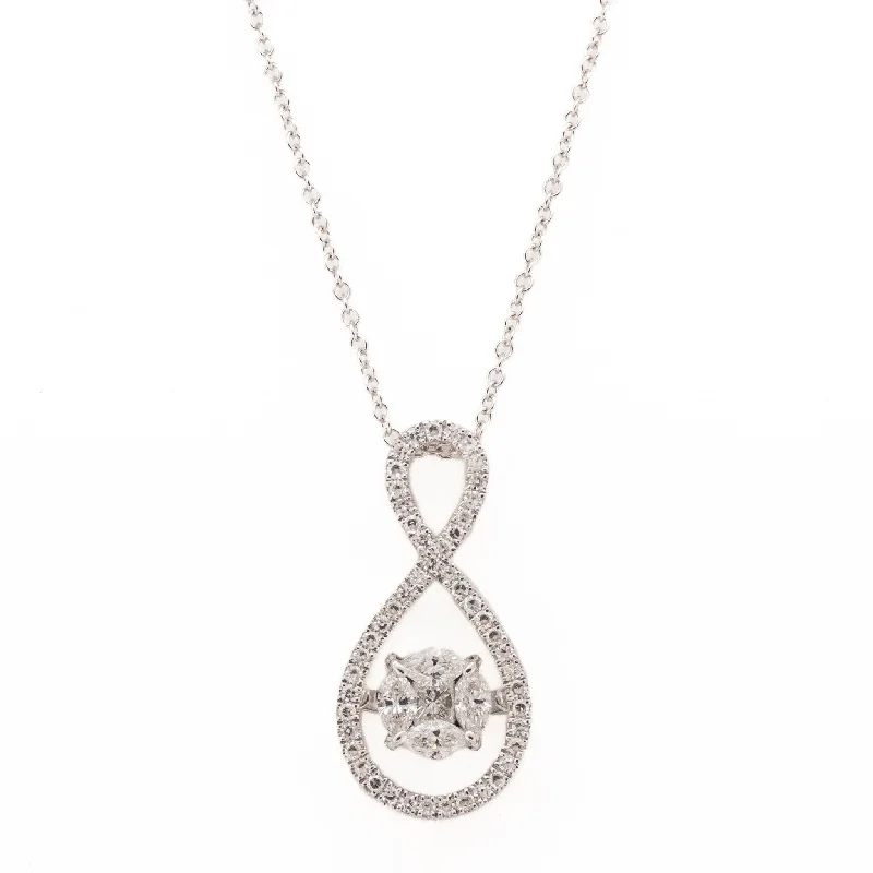 Ladies Necklaces with White Colemanite-0.75ctw Dancing Diamond Pendant on 18" Necklace in 14K White Gold