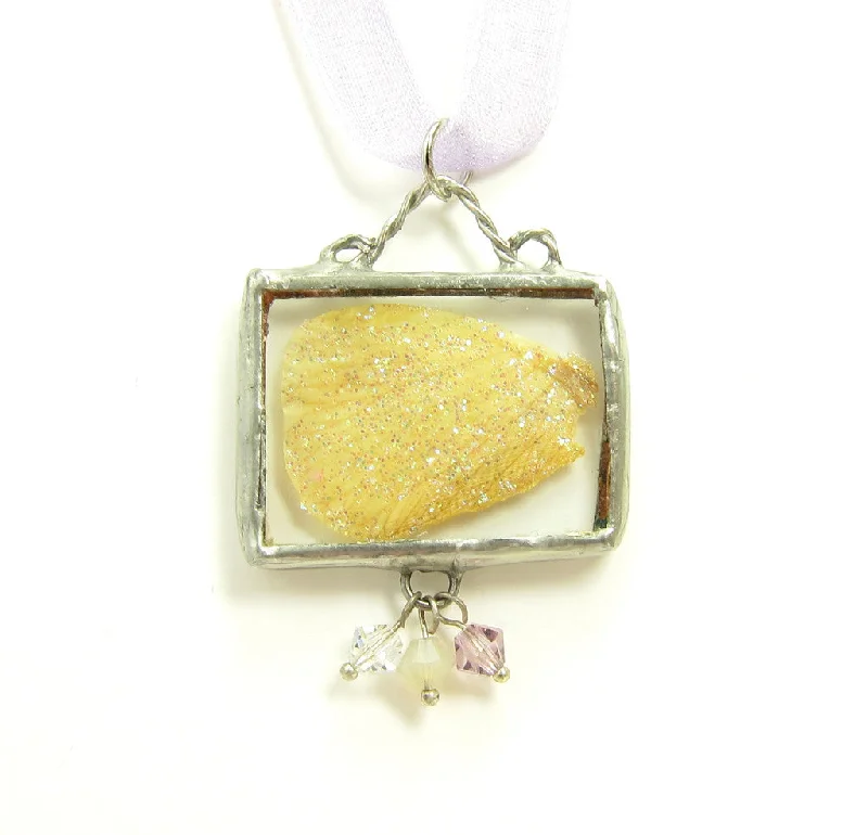 Ladies Necklaces for Leader Shine-Fairy Wing Necklace - Yellow Fairy Wing with Lavender Crystals