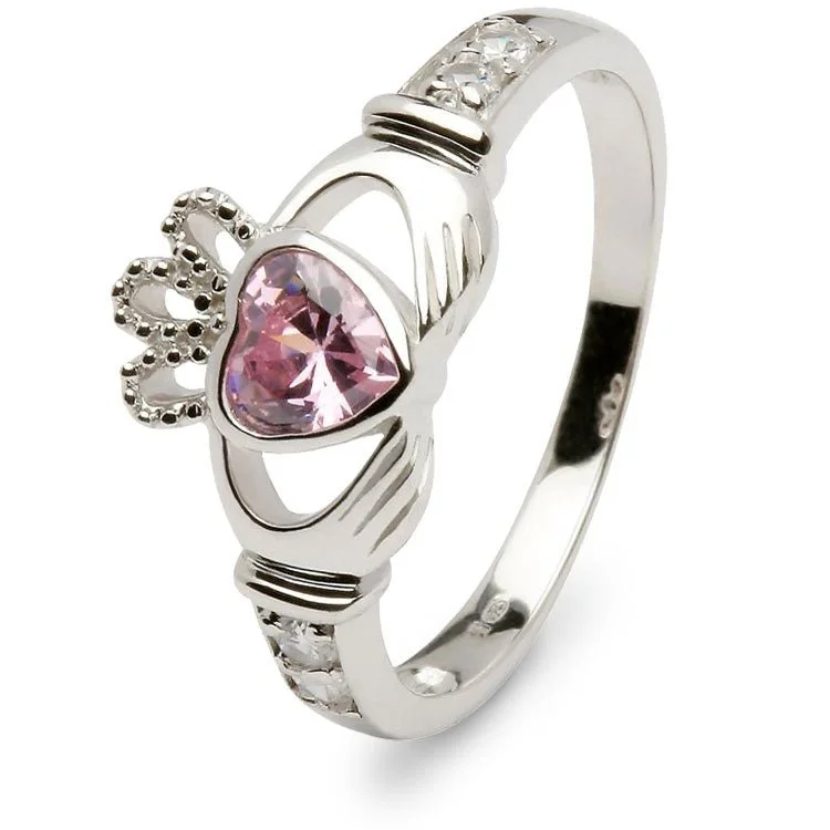 Ladies Happiness Glow Rings -Retired OCTOBER Birthstone Silver Claddagh Ring LS-SL90DC-10  No Inscription