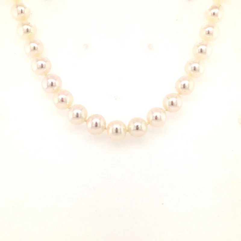 Ladies Necklaces with Diamond Drops-18" Strand Cultured Pearl Necklace in Yellow Gold by B&C