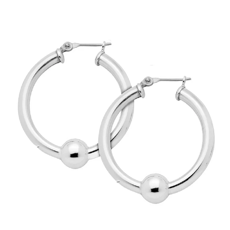 Ladies 22K Gold Earrings -LeStage® Cape Cod : Large Beaded Hoop Earrings in Sterling Silver