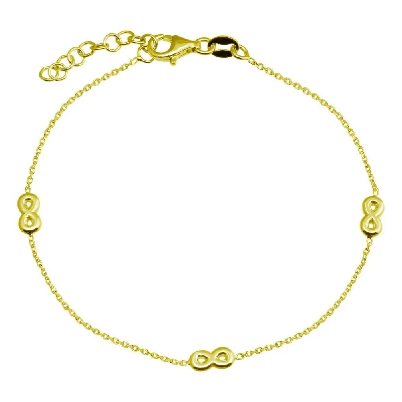 Ladies Bracelets with Heart Glow-Gold Plated 925 Sterling Silver SIngle Strand Bracelet with 3 Infinity Element - VGB22GP