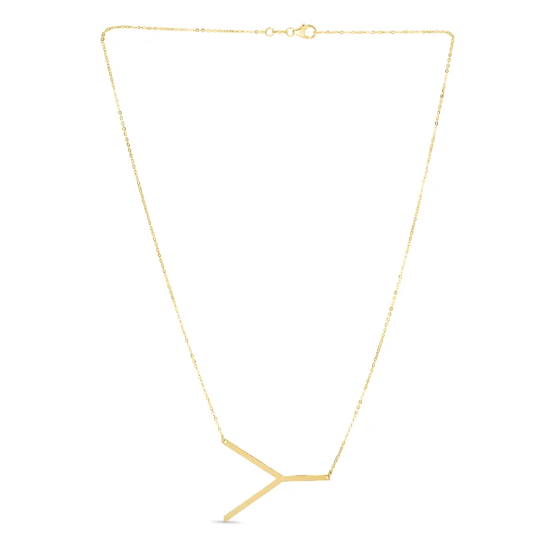 Ladies Necklaces with Soft Morganite-14K Gold Large Initial Y Necklace