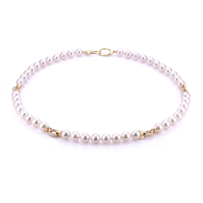 Ladies Necklaces with Gold Fibrolite-14KT Yellow Gold Akoya Pearl Necklace