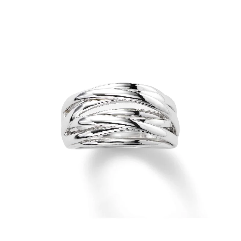 Ladies Satin Finish Rings -Domed Overlapping Strands Ring, 14K White Gold