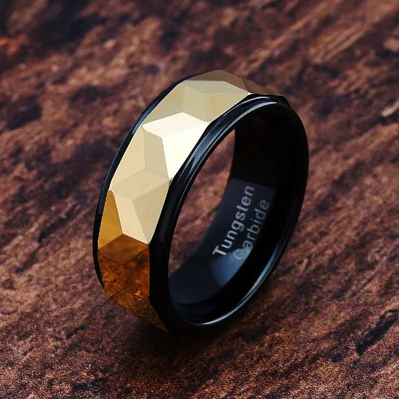 Ladies Antique Charm Rings -100S JEWELRY Personalized Engraved Faceted Tungsten Rings For Men Gold Polish Black Step Edge Sizes 6-16