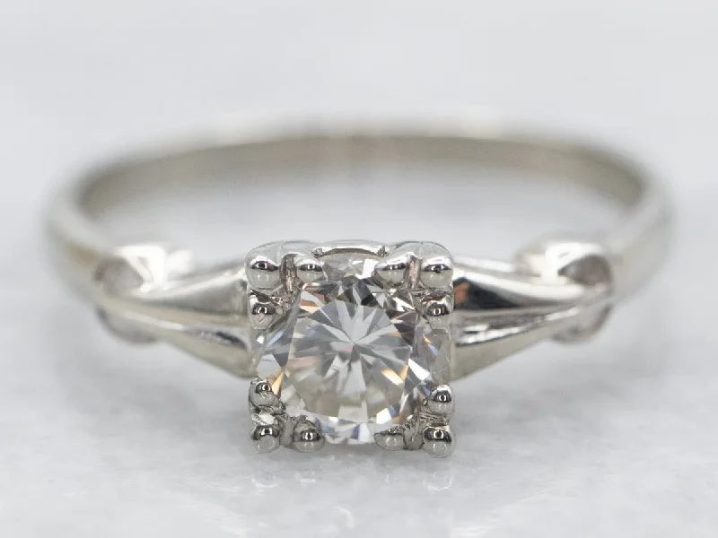 Ladies Moissanite Engagement Rings -Vintage European Cut Diamond Solitaire Engagement Ring