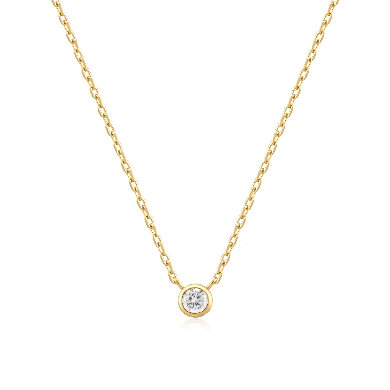 Ladies Necklaces with Yellow Herderite-CZ Bezel Set Solitaire Necklace in Yellow Gold by Ania Haie