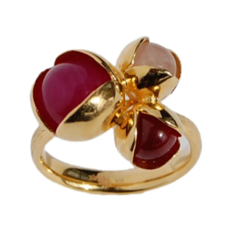 Ladies Sleek Modern Rings -Bud Floret Ring Large Burgundy and Rose Quartz