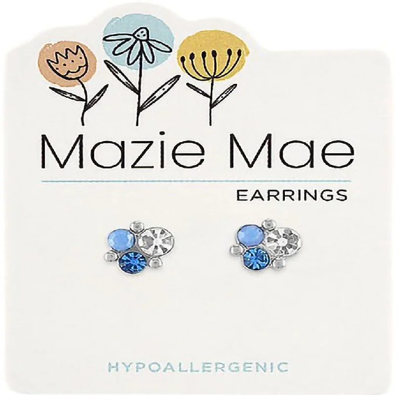 Ladies Thick Bold Earrings -Center Court : Silver Air Blue Opal Cluster Stud Mazie Mae Earring