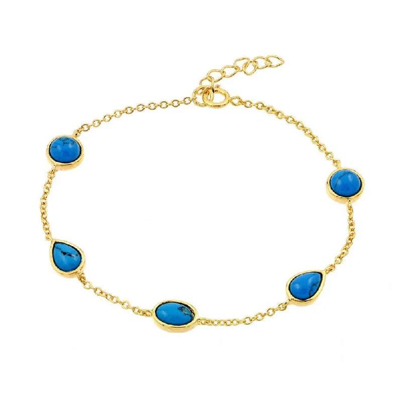 Ladies Bracelets for Founder Spark-Silver 925 Gold Plated Blue Round and Teardrop CZ Bracelet - BGB00197