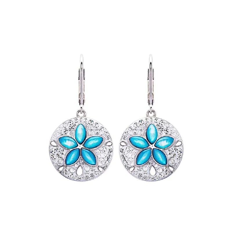 Ladies Romantic Pair Earrings -Ocean : Aqua Mother of Pearl Sand Dollar Earrings