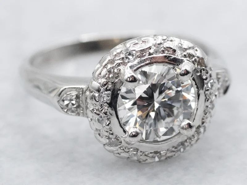 Ladies Statement Engagement Rings -Platinum Diamond Engagement Ring with Diamond Halo