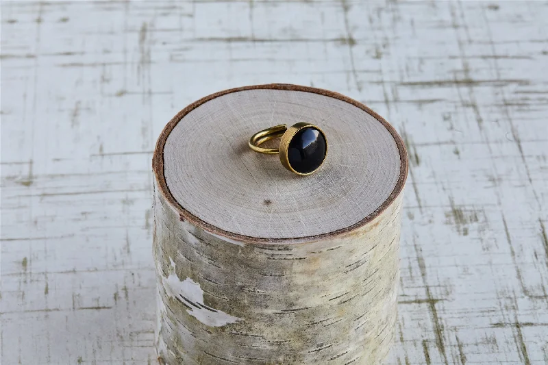 Ladies Uneven Design Rings -Penny Ring, Brass, Dark Horn