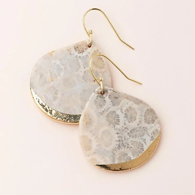 Ladies Geometric Shape Earrings -Scout Curated Wears : Stone Dipped Teardrop Earring - Fossil Coral/Gold