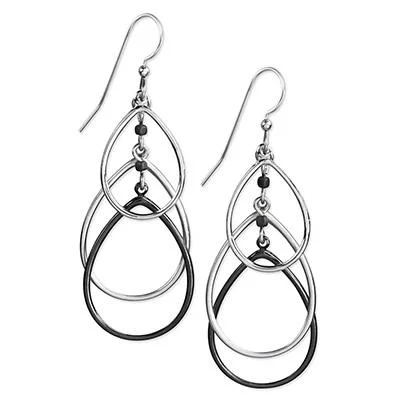 Ladies Monogram Earrings -Silver Forest Earrings Silver Black Oval Layers