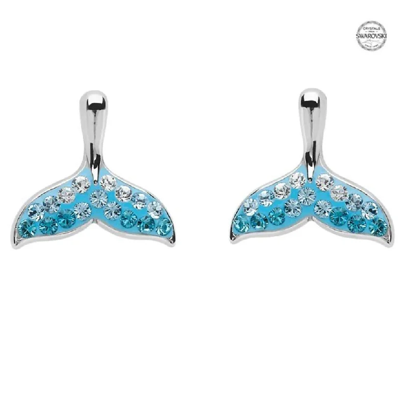 Ladies Sunlit Charm Earrings -Ocean : Aqua Whale Tail Stud Earrings