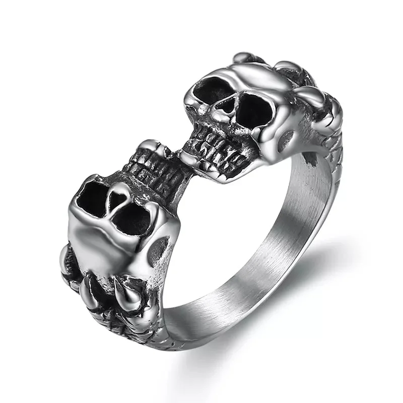 Ladies Squad Symbol Rings -Stainless Steel Double Skull Claw Ring