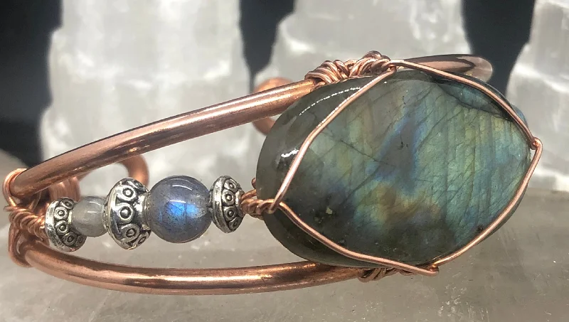 Ladies Bracelets with Bronze Enstatite-Labradorite Copper Wirewrapped Bracelet