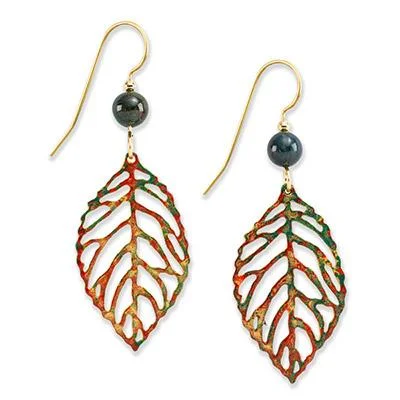 Ladies Seaside Blue Earrings -Silver Forest Earrings Gold Leaf Fall Colors