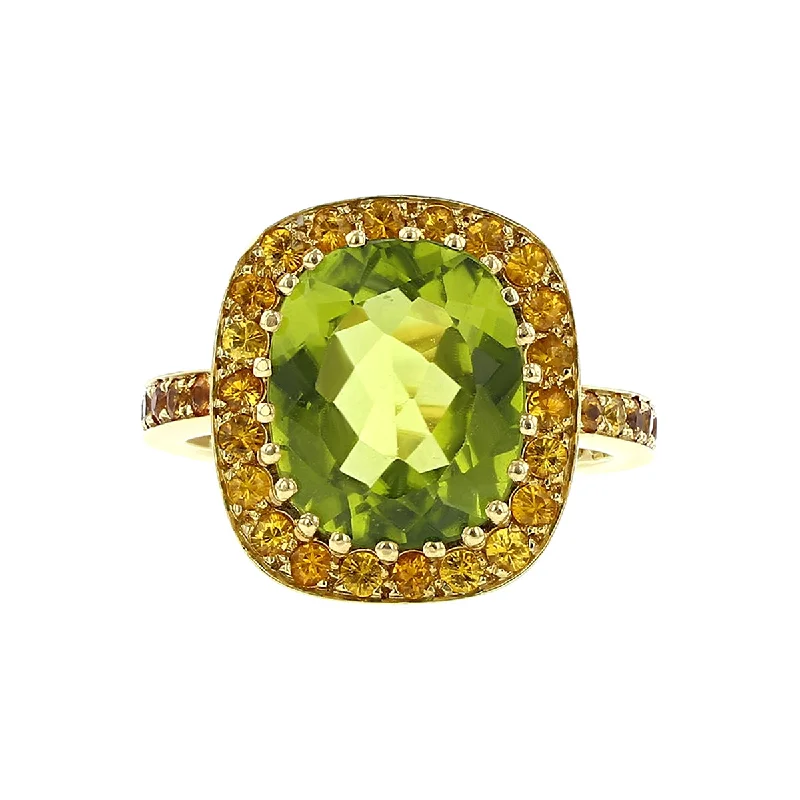 Ladies Wood Inlay Rings -18K Gold Peridot and Yellow Sapphire Ring