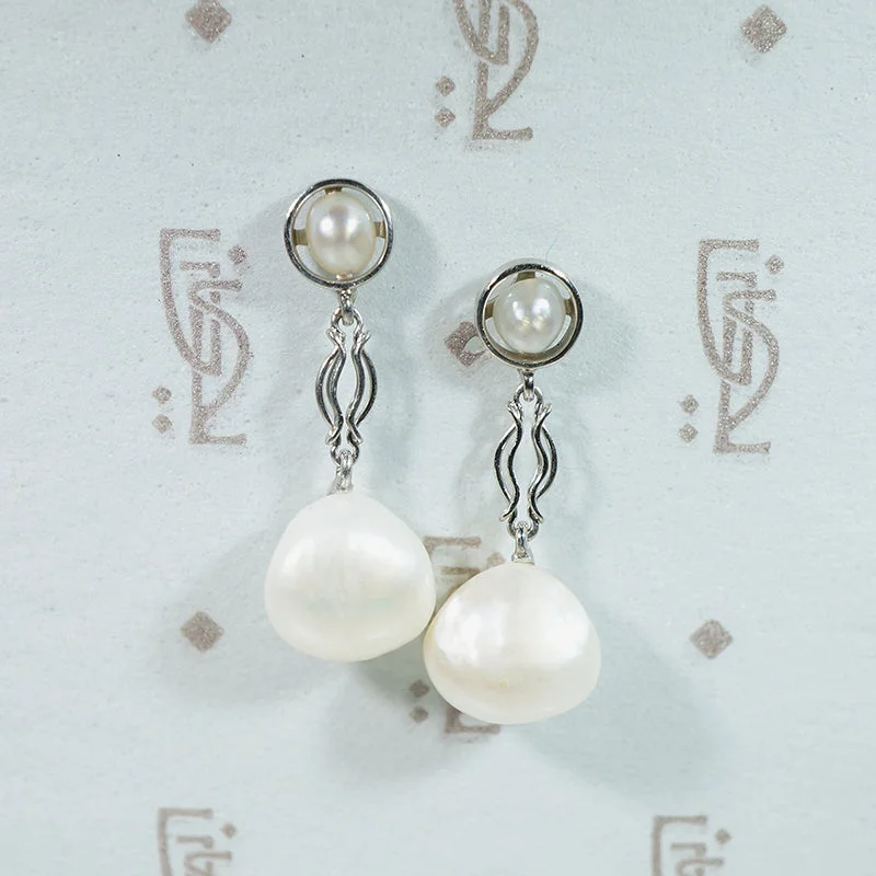 Ladies Titanium Minimal Earrings -Perfect Edwardian Pearl & Platinum Earrings