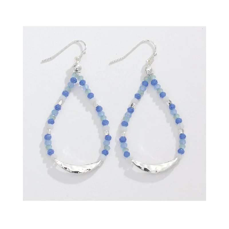 Ladies Lapis Lazuli Earrings -Periwinkle by Barlow : Hammered Silver with Blue and Neutral Beads- Earrings