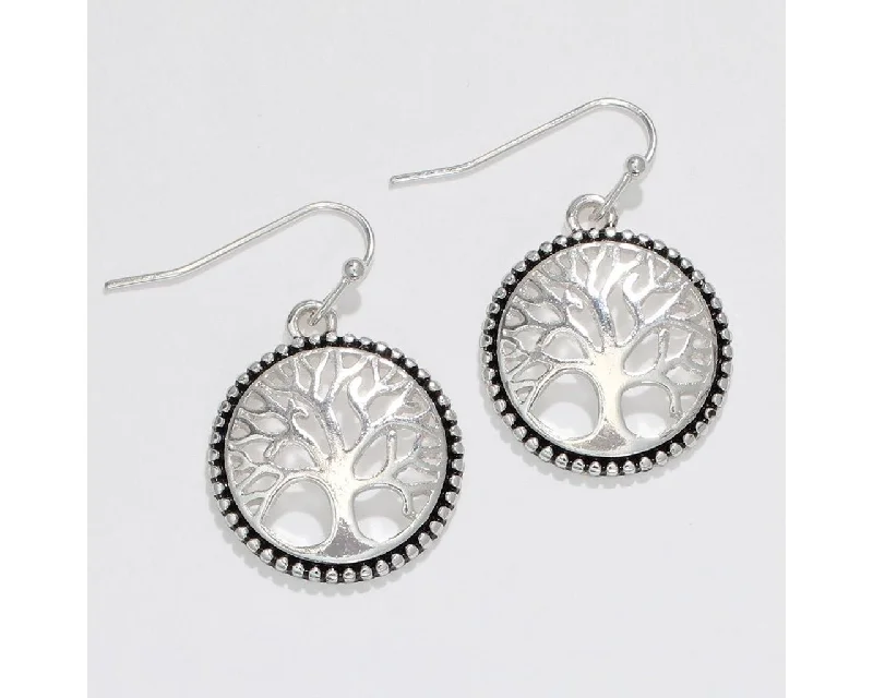 Ladies Butterfly Charm Earrings -Periwinkle by Barlow : Silver Tree of Life with Accented Edges - Earrings