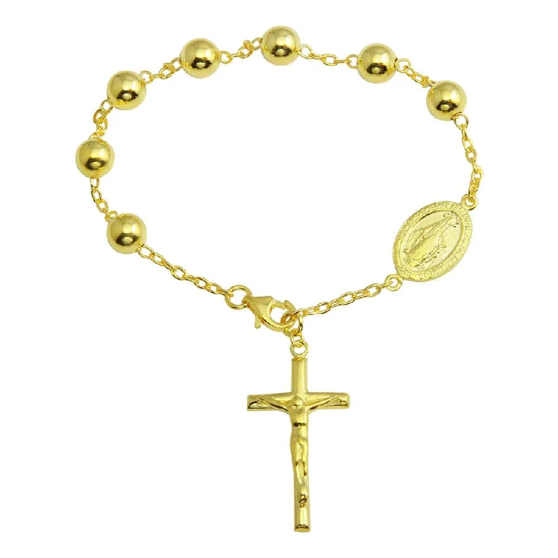 Ladies Bracelets with Teardrop Glow-Gold Plated 925 Sterling Silver Rosary Bracelet - DIB00070GP