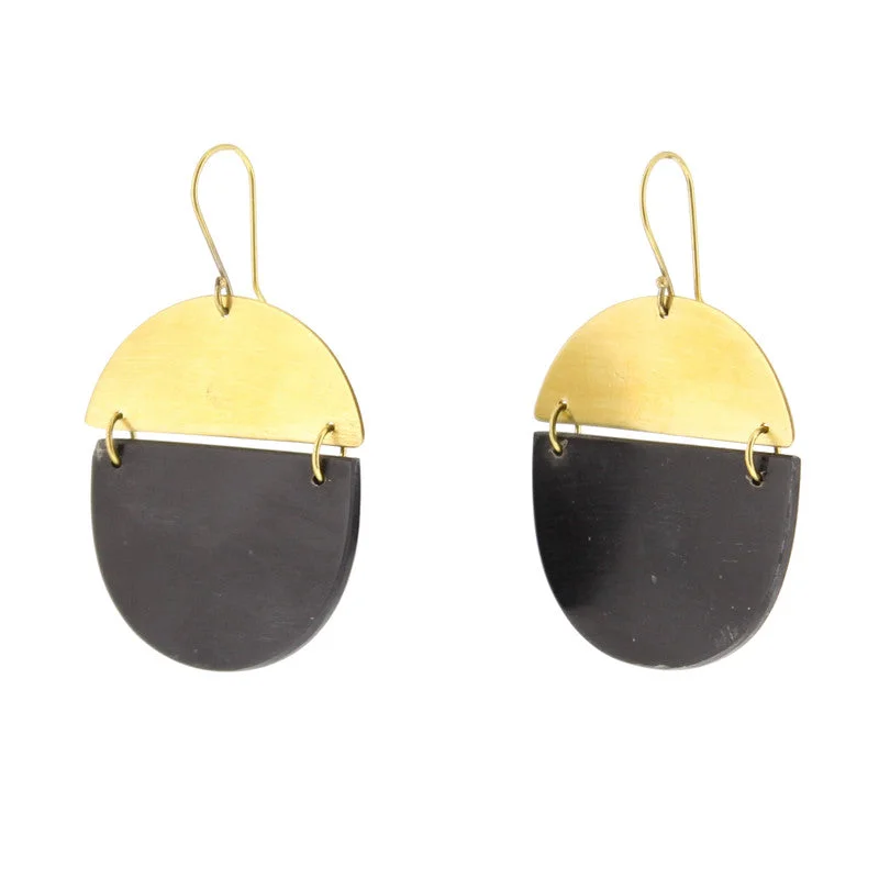 Ladies Daily Wear Rings -Malu Linked Circular Earring - Dark Horn, Brass