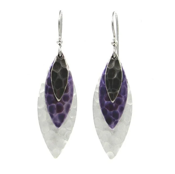 Ladies Starry Night Earrings -Silver Forest Earrings Silver Purple Black Hammered Footballs