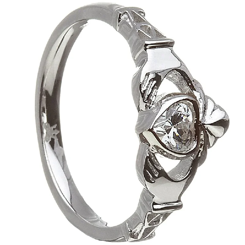 Ladies Enchanted Forest Rings -Retired APRIL Birthstone Silver Claddagh Ring LS-BSRV2-4