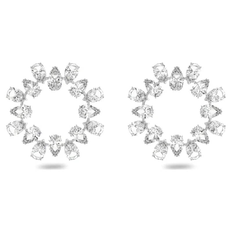 Ladies Ocean Wave Earrings -Swarovski : Matrix Hoop Earrings in White -Pear Cut, Rhodium