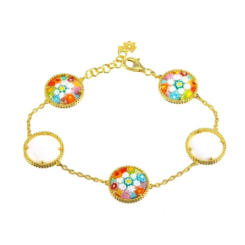 Ladies Bracelets with Purple Taaffeite-Gold Plated 925 Sterling Silver Round Murano Glass Beaded Design Bracelet - MB00002