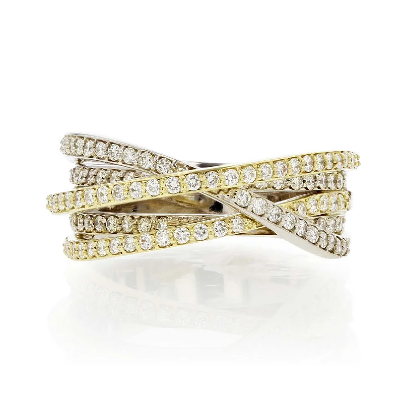 Ladies Geometric Shape Rings -14K White and Gold Multi Row Ring