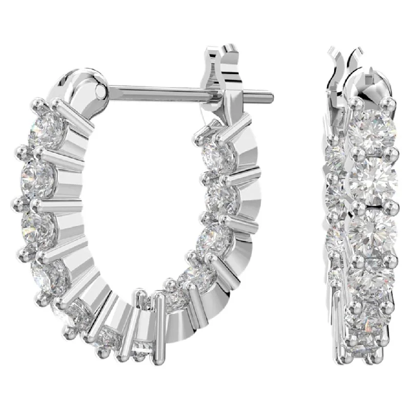 Ladies Moonstone Glow Earrings -Swarovski : Matrix Vittore  Mini Hoop Earrings in White - Round Cut, Rhodium