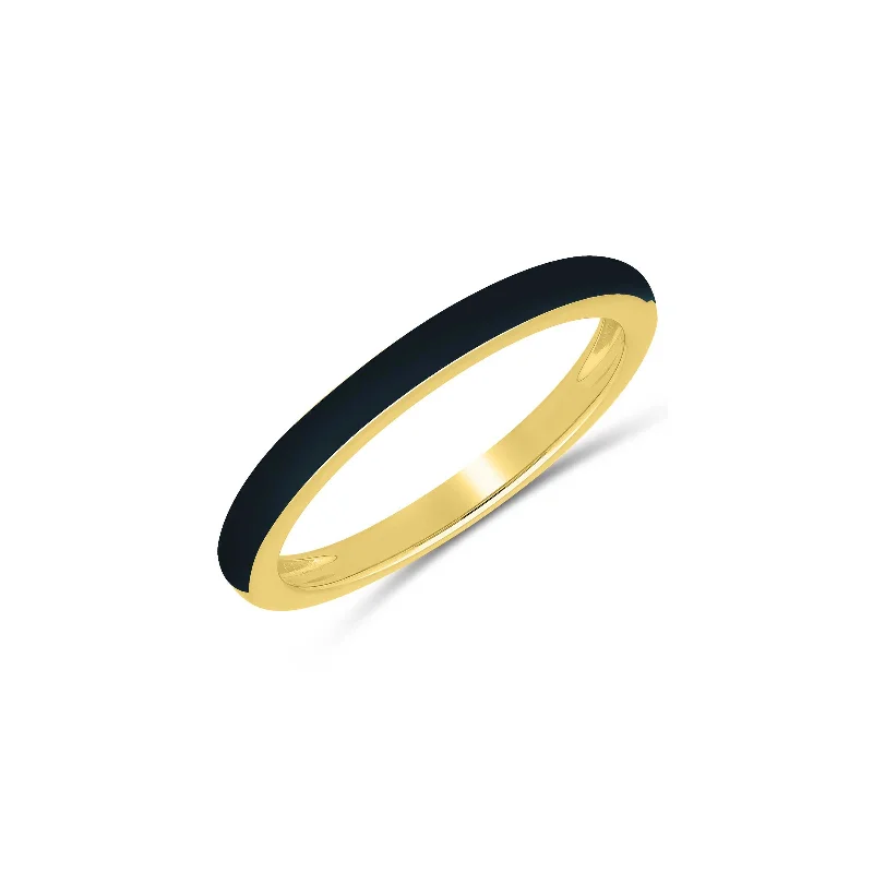 Ladies Thick Bold Rings -Black Enamel Stacking Ring, Sterling with Gold Plating