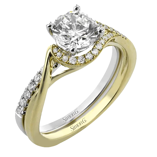 Ladies Sterling Silver Engagement Rings -Round-cut Half-Halo Engagement Ring & Matching Wedding Band in 18k Gold with Diamonds LR3234