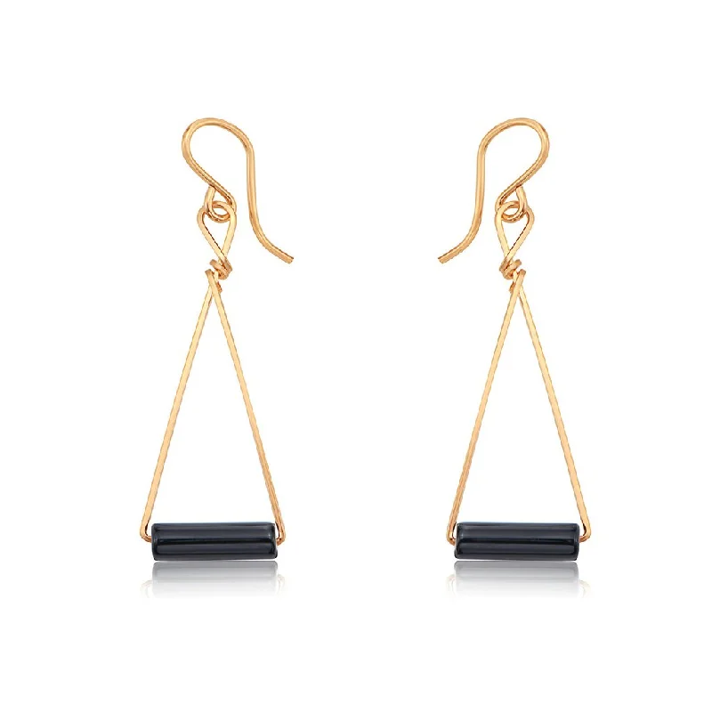 Ladies Minimalist Stud Earrings -Ronaldo Jewelry : Color Your World Earrings in Gold-Black Onyx