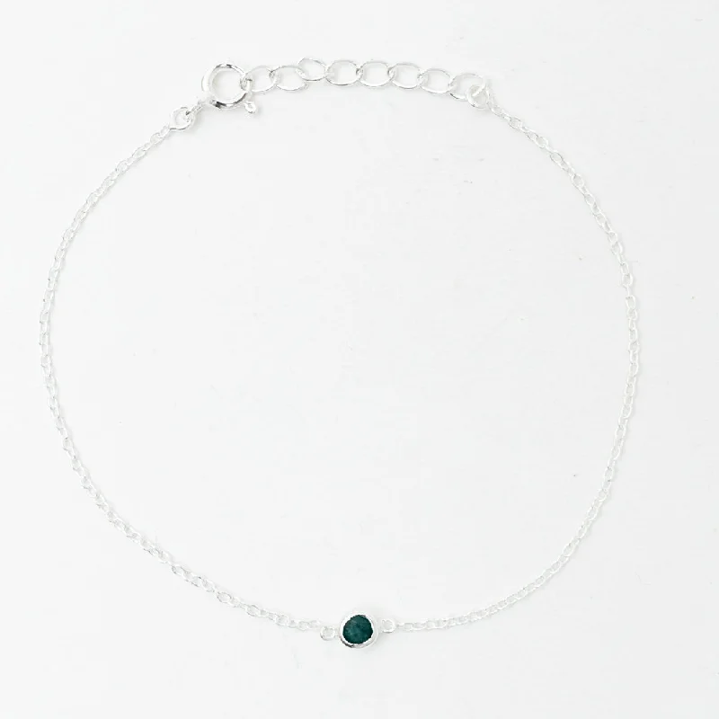 Ladies Bracelets with Blue Pectolite-Silver Raw Emerald Solitaire Bracelet