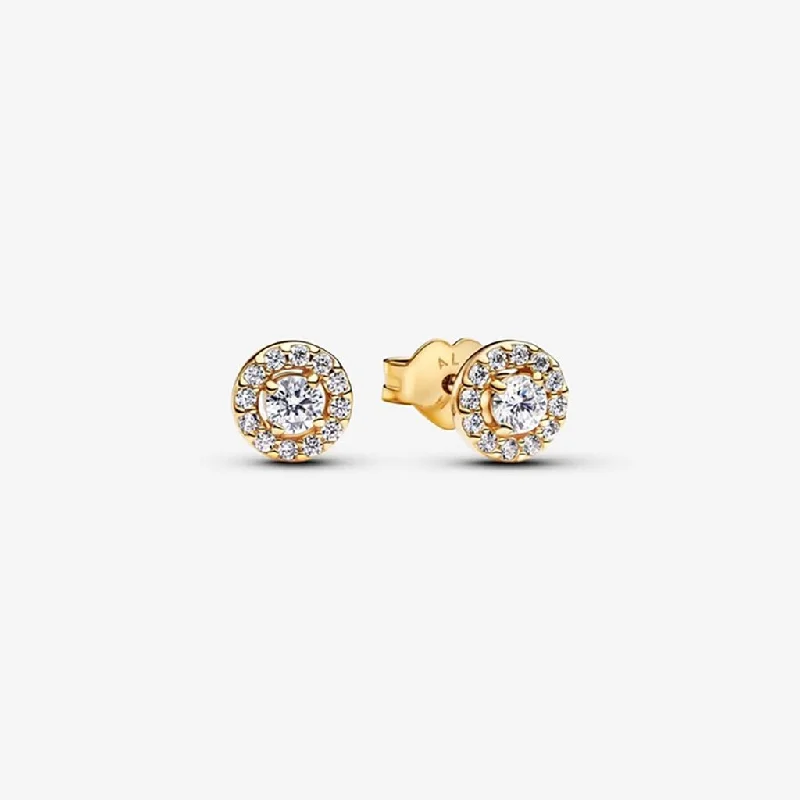 Ladies Spring Bloom Earrings -PANDORA : Round Pavé Halo Stud Earrings